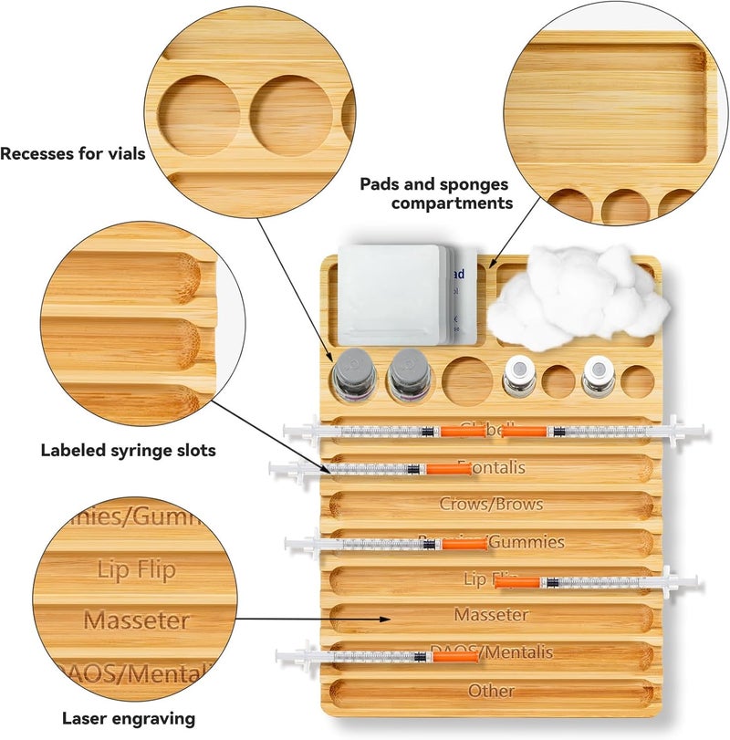 Verigud Aesthetic Practitioner Syringe Tray with Vials Holder, 3-in-1 Bamboo Syringe Organizer for Aestheticians - Image 4